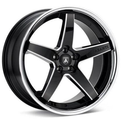 ASANTI Black Label ABL-31 Gloss Black Milled Chrome Lip Wheels 20 In 20x9 +15 ABL31-20901515BK